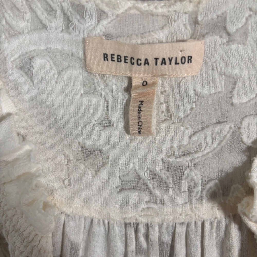 Rebecca Taylor Tiered Mini Dress Size 0 Ivory Floral Burnout Semi Sheer Overlay - Picture 3 of 16